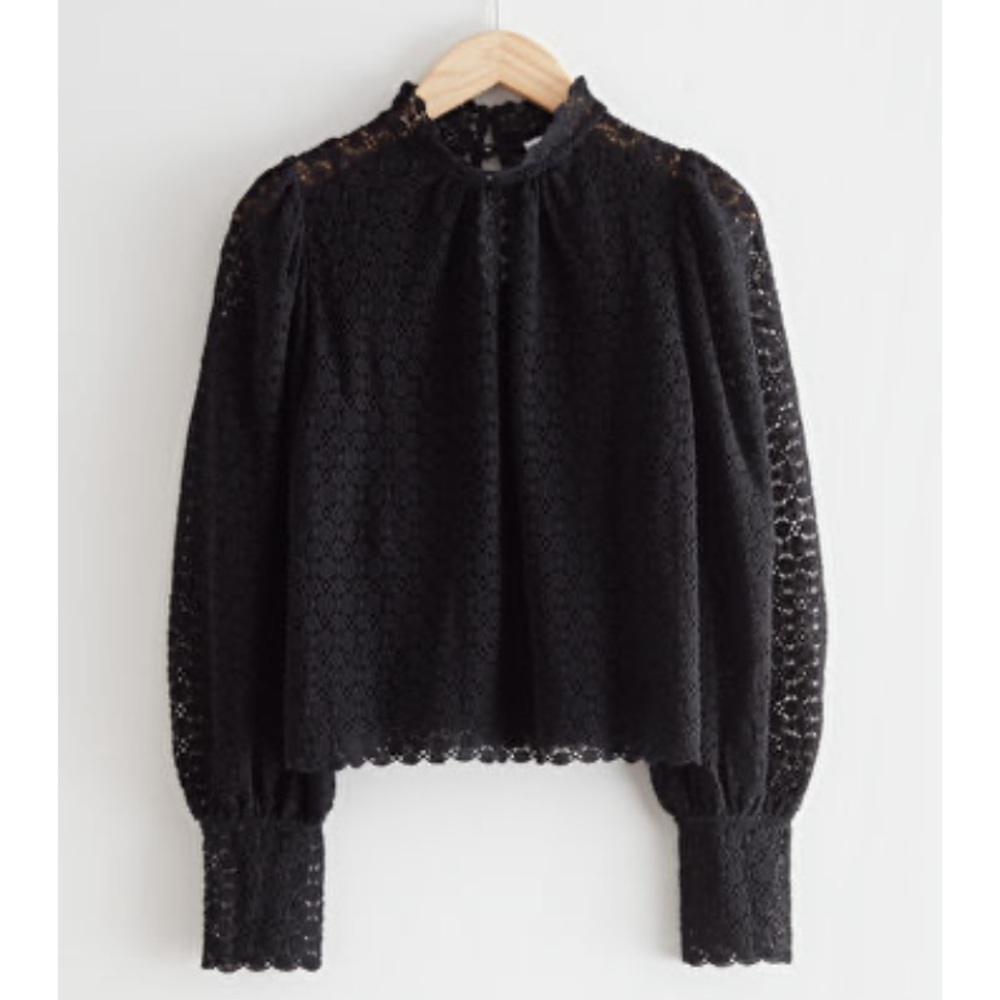 NWT & Other Stories Black Scalloped Lace Blouse